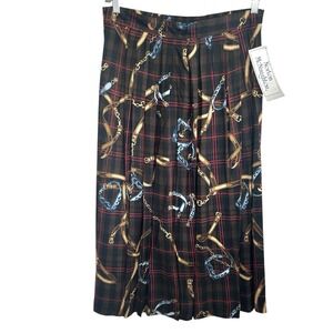 Vintage Norton McNaughton Plaid‎ Midi Skirt 14 Equestrian Preppy Horse Brown NWT